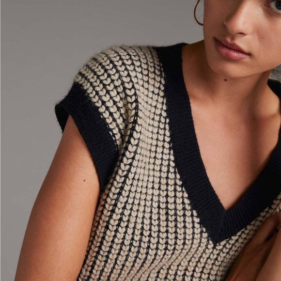 Black and Cream V-Neck Sweater Vest - Picture 3 of 6